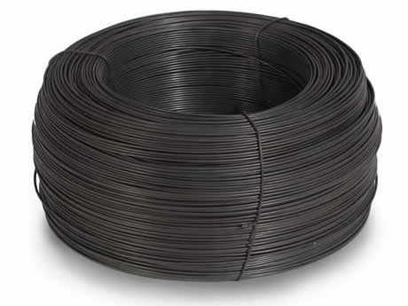 A roll of black annealed box wire on the white background.